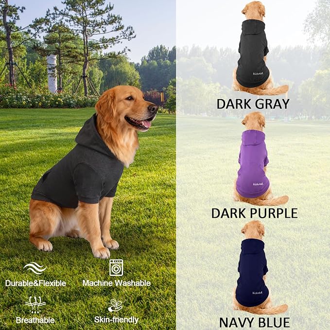 Basic Dog Hoodie Sweatshirts, Pet Clothes Hoodies Sweater with Hat and Leash Hole, Warm Outfit Coat for Large Medium Small Dogs, Dark Grey (Large)