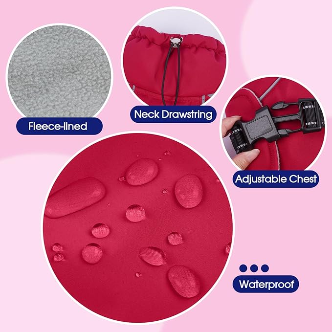FUAMEY Dog Cold Weather Coats,Dog Winter Jackets for Small Dogs Warm Dogs Coat with Reflective Strips Waterproof Pet Snowsuit Thick Paded Pets Vest for Yorkshire Chihuahua Wine Red S