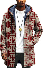 Mens Long Cardigan Hoodies Full Zip Fleece Lined Jackets Fashion Knitted Color Block Hooded Coat with Pockets