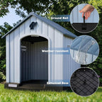 PUKAMI Large Dog House Outdoor Indoor, Plastic Dog House Weatherproof for Large Dogs, Study Puppy Shelter with Air Vents and Elevated Floor, Easy Clean and Assemble (Blue, 31.5"D x 33.5"W x 33.9"H)