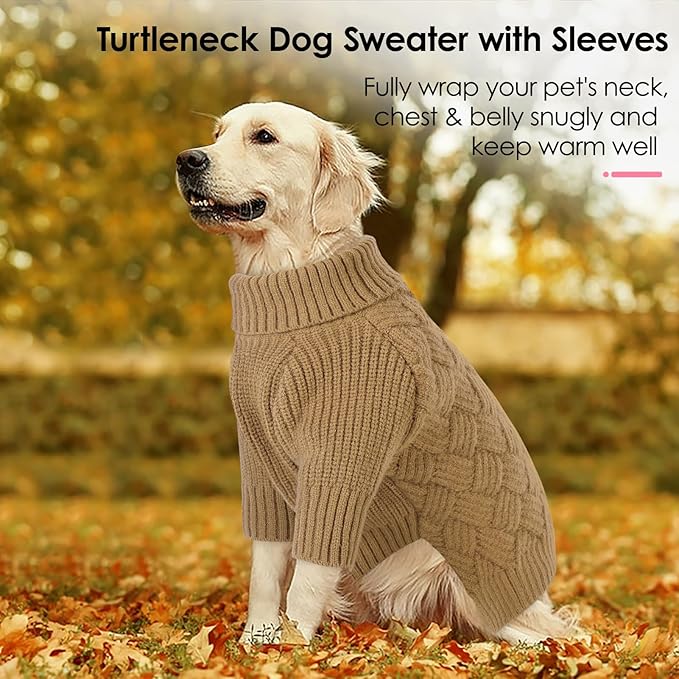 AOFITEE XL Dog Sweater, Dog Sweater Large Size Dogs, Large Dogs Sweaters for Female Male, Turtleneck Thick Warm Knitted Winter Fall Pet Sweatshirt, Solid Pet Halloween Costume (Brown, XLarge)