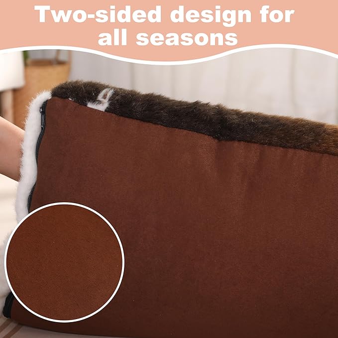 Bedfolks Waterproof Crate Bed, Plush Dog & Cat Bed with Removable Washable Cover, Faux Fur Kennel Pad, 23"x18", Cow Print