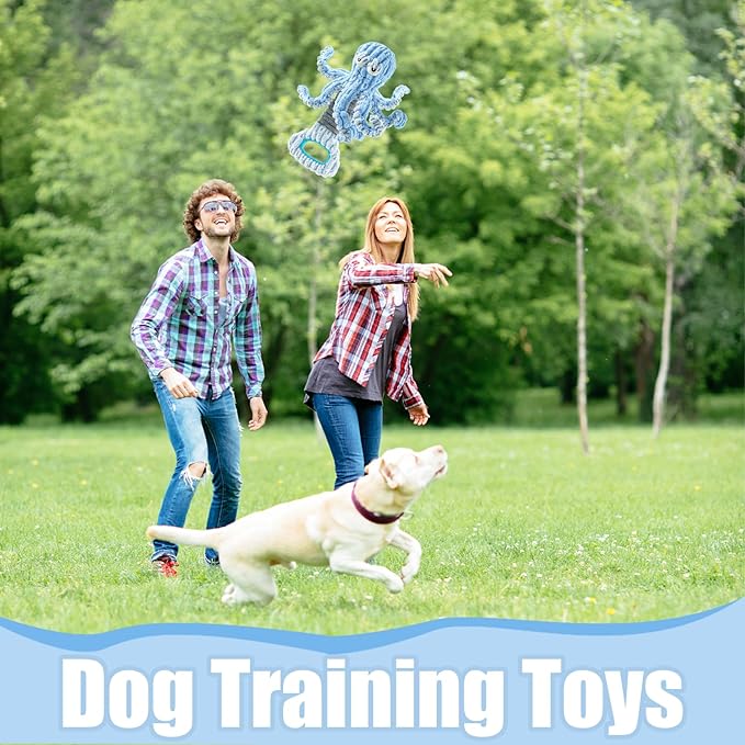 Squeaky Dog Toys, Octopus Dog Toy Interactive Tug of War Puppy Toy to Keep Them Busy (Blue)