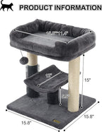 Hoopet 20-Inch Cat Tree Tower, Small Cat Scratching Post for Indoor Cats and Kittens, Sisal Cat Scratcher with Plush Bed Perch, Self Groomer and Hanging Toy Ball, Smoky Grey