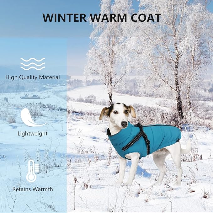 Geyecete Winter Warm Coat Waterproof Dog Winter Jacket with Harness Traction Belt,Pet Outdoor Jacket Dog Autumn and Winter Clothes for Medium, Small Dog-Blue-XL