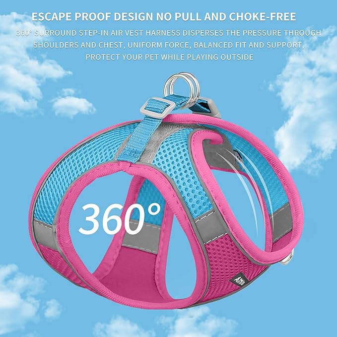 AIITLE Step in Dog Harness and Leash Set - Summer No Pull Escape Proof Vest Harnesses with Soft Mesh and Reflective Bands, Adjustable Pet Outdoor Harnesses for Small and Medium Dogs Hot Pink M