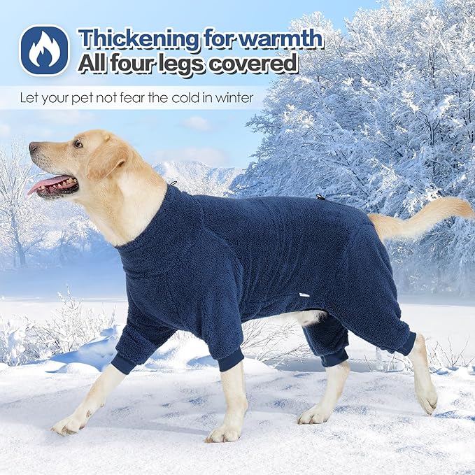 Dog Winter Coat, Warm Fleece Dog Jacket, Windproof Pullover Jumpsuit, Full Body Pajamas Onesie, Cold Weather Clothes for Medium Large Dog(Mediuml,NavyBlue)
