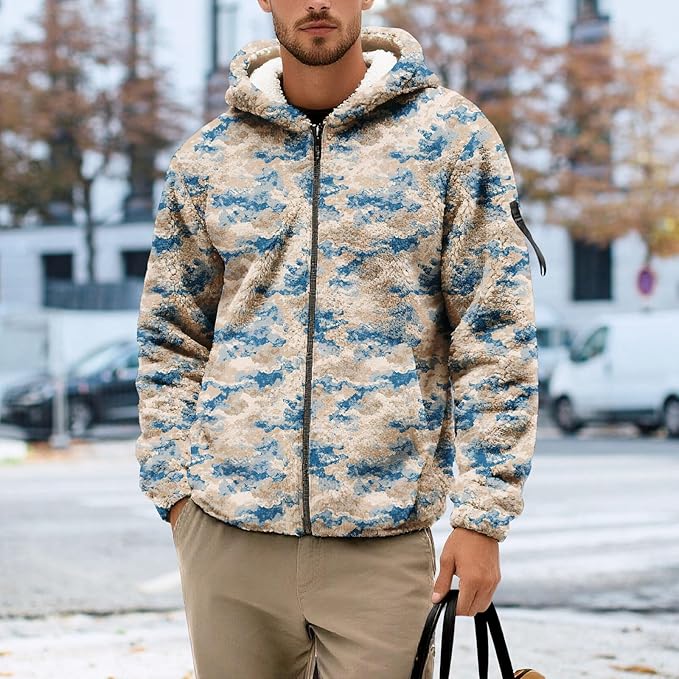 Men's Camouflage Hunting Fleece Lined Hoodie Camo Jackets Zip Up Long Sleeve Casual Winter Coats Hood Outerwear
