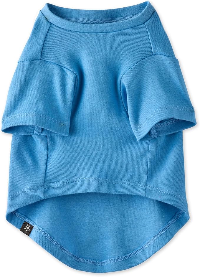 Toby II - The Perfect Tee, 8 Pack Short Sleeve Pet T-Shirt 100% Organic Cotton Tees Clothes for Small, Medium, Large Dogs, Rainbow Blue, Large