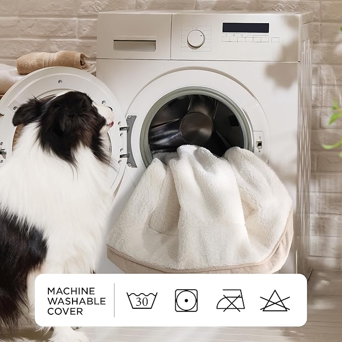 Bedsure Orthopedic Dog Beds Large Medium Sized Dog - Extra Thick Supportive Medium Dogs Bed with Waterproof Washable Cover, Comfort Pet Bed Sofa with Soft Plush Sherpa and Nonskid Bottom, Beige, 35"