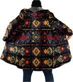 Mens Aztec Print Hoodie Heavyweight Cotton Fleece Jacket Zip Up Warm Long Sleeve Hooded Winter Midi Coat