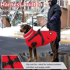 Dogcheer Dog Coat with Harness, Waterproof Dog Jacket, Christmas Puppy Winter Coat with Pocket, Reflective Doggy Turtleneck Puffer Vest for Small Medium Large Dogs - Red, 3XL