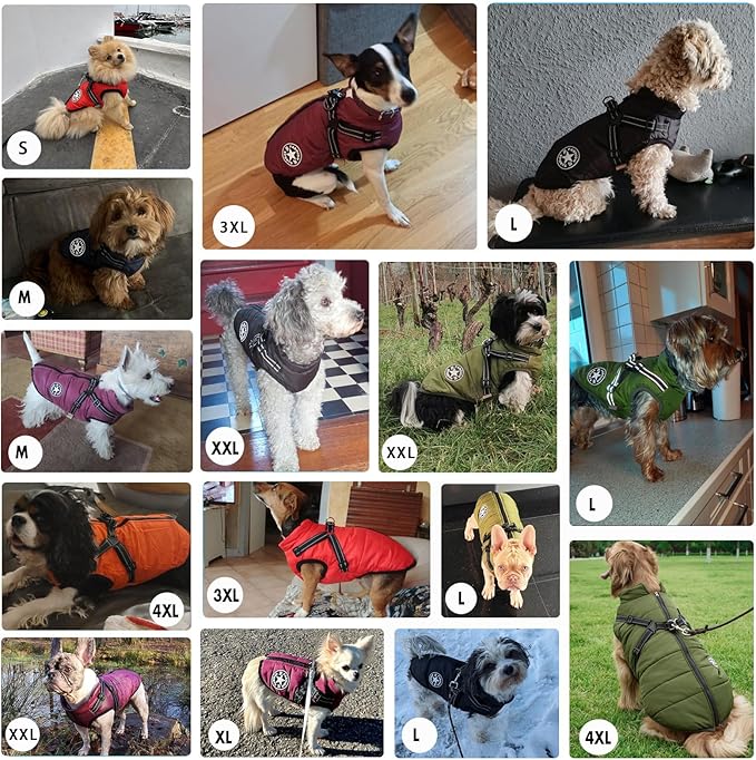Aiboria Dog Coat for Winter Waterproof Dogs Jackets Windproof Fleece Dog Vest Harness Winter Warm Padded Pet Black 3XL