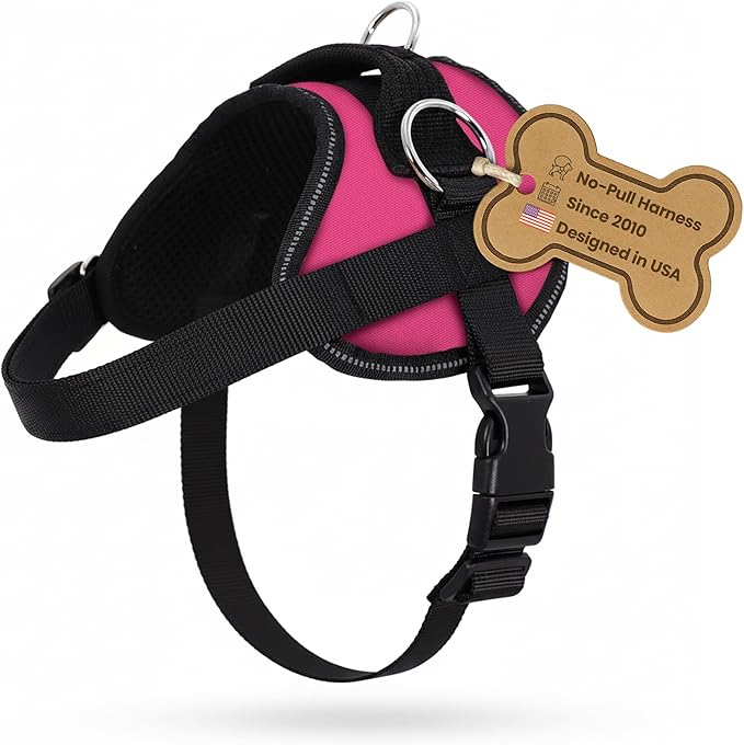 Bark Appeal Pink No-Pull Dog Harness for Large to Extra Large Sized Pets – Adjustable, Reflective Vest with 3 Leash Clips for Added Control, Easy Walks & Training – XL