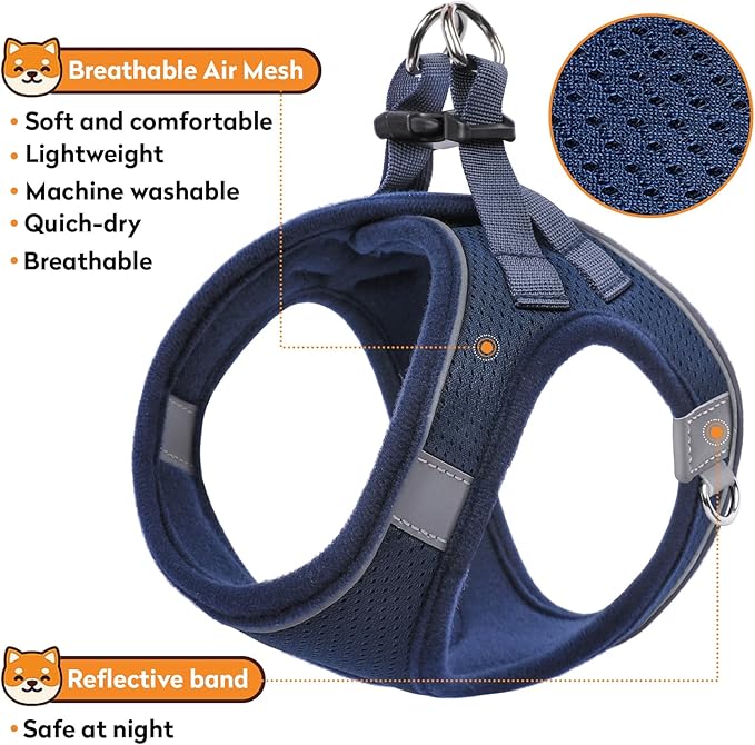 Dog Harness with Leash Set, No-Pull Step-in Reflective Pet Harness with 1 Leash Clips, Adjustable Soft Padded Easy Walk Dog Vest for Small Medium Large Dogs, Cats(Dark Blue,Medium)