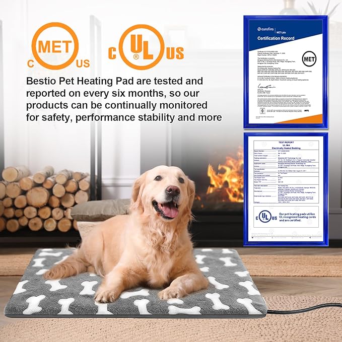 Bestio Cat Heating Pad 18×18 in Pet Heating Pad, Smart Thermostat Switch Adjustable from 1-24 Hours Normally Open Function,Gifted Soft Plush Cotton Cover - Gray