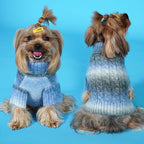 KYEESE Dog Sweater for Small Dogs Thick Dog Knitwear Turtleneck Warm with Sleeves Fuzzy Dogs Clothes Gradient Color, Blue, Medium