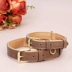 Leather Dog Collar for Small Dogs, Soft Padded Dog Leather Collar with Heavy Duty Gold Buckle, Durable & Comfortable, Brown, S