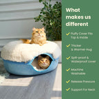 CATTASAURUS Peekaboo Cat Cave for Multiple & Large Cats Up to 30-45 Lbs, Fluffy Cat Beds for Indoor Cats, Scratch Detachable & Washable Tunnel Bed, Comfy Donut Cave (Blue, Large (Calming))