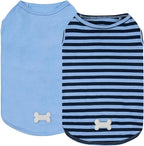 KYEESE 2Pack Dog Shirts Striped T Shirt Soft Tee for Small Dogs Cotton Tank Top Lightweight Sleeveless Vest Dog Clothes, Small,Dark Blue+Striped