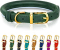 OOPSDOGGY Reflective Rolled Leather Dog Collar Adjustable Soft Padded Pet Collar for Small Medium Large Breed Dogs (Green, XXS, 7"-9")