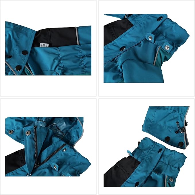 LOVELONGLONG Waterproof Dog Raincoat with Removable Hood – Outdoor Full Body Dog Jacket, Windproof Snowproof Shell Suit – All Season Pet Rain Gear Ocean Teal M