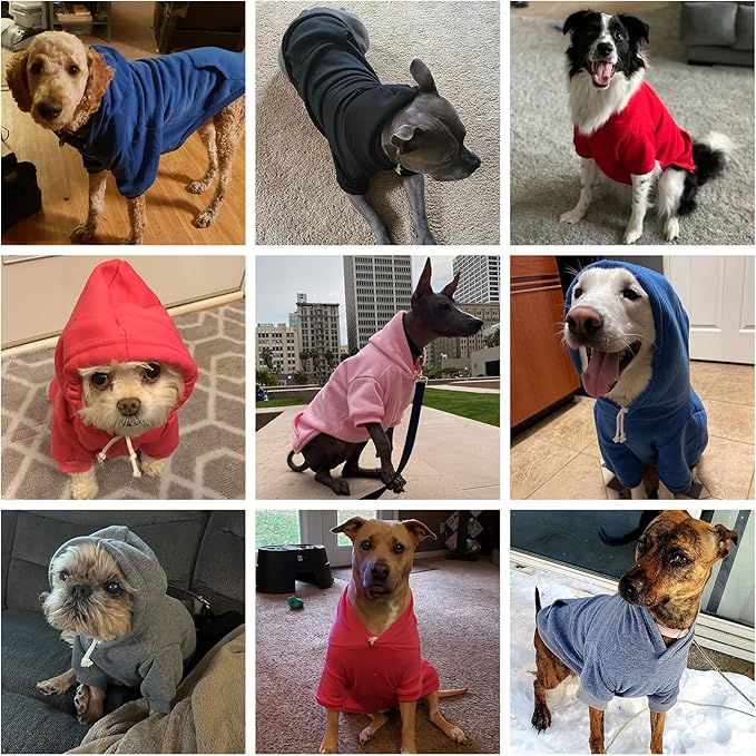 KOOLTAIL Basic Dog Hoodie - Soft and Warm Dog Hoodie Sweater with Leash Hole and Pocket, Dog Winter Coat, Cold Weather Clothes Sweatshirt for Small Medium Large Dogs Puppy Cat Boys Girls Grey XS