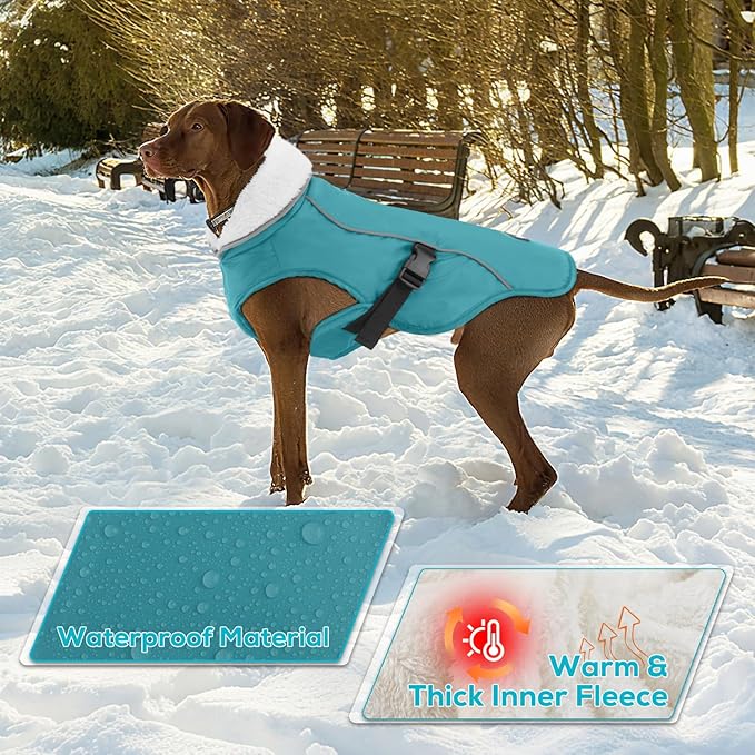EMUST Dog Jacket Winter, Cozy Windproof Pet Jacket for Cold Weather, Solid Color Dog Vests for Winter for Medium Dogs, Turquoise, M