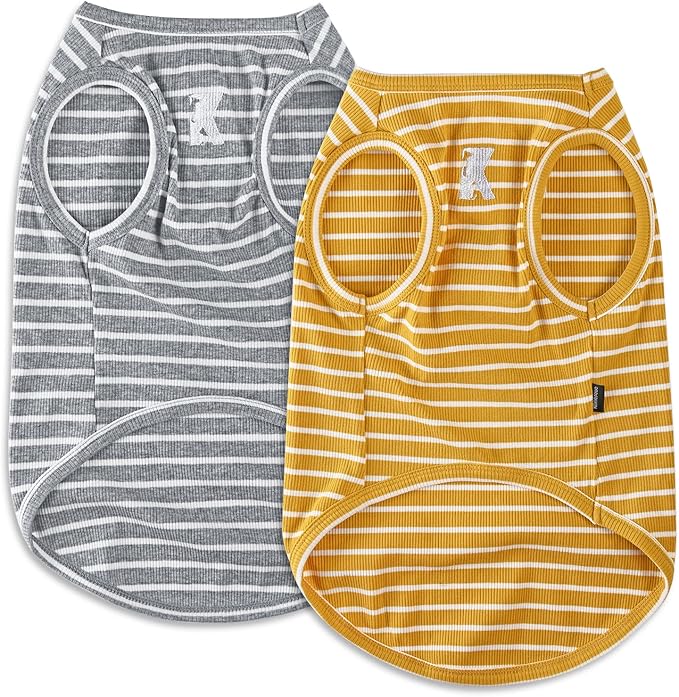 Koneseve Dog Shirt Vest Lightweight Stretchy Dog T-Shirts Soft Cool Shirts Sleeveless Stripe Vests Breathable Clothes for Puppy Kitty Cats Small Medium Large Dogs 2 Pack Yellow + Light Grey [ 3XL ]
