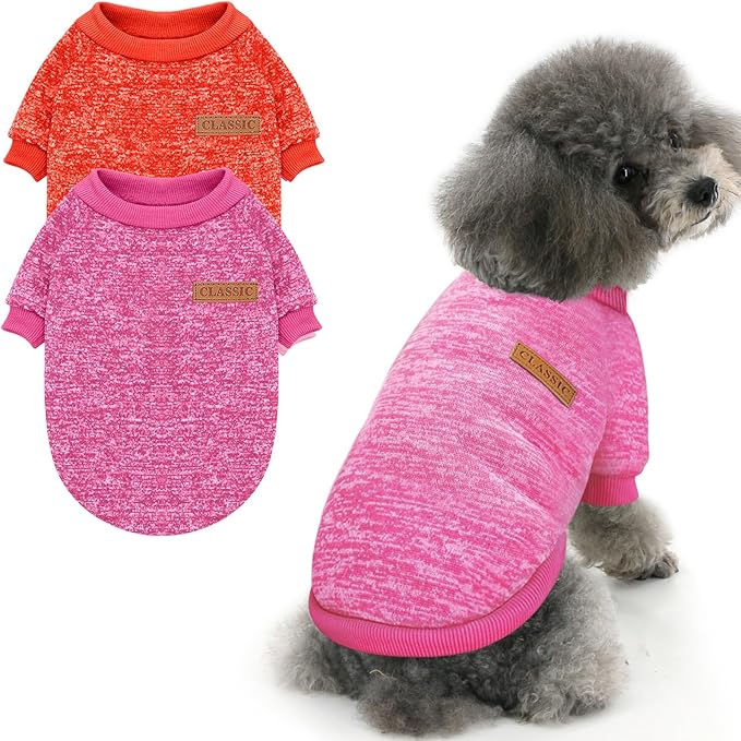 2 Pieces Pet Dog Classic Knitwear Sweater, Fleece Coat for Small,Medium Dogs,Warm Pet Dog Cat Clothes,Soft Puppy Customes for Chihuahua Yorkshire Tzu (Rose Red Orange,XL)