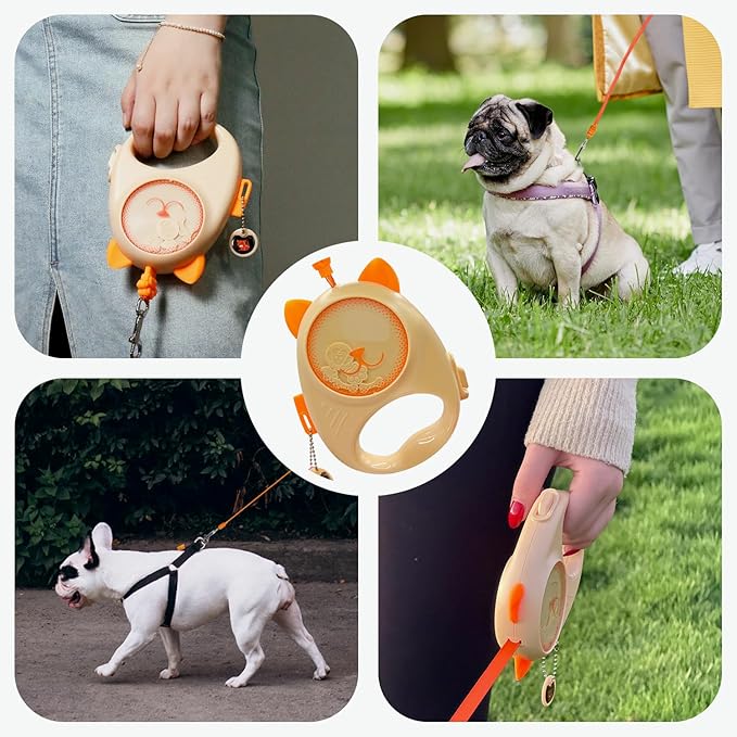 Dog & Cat Retractable Leash, 13ft Strong Nylon Tape with Auto-Locking, Tangle-Free Walking Pet Leash for Small Dogs/Cats Up to 20 lbs, One-Touch Brake, Comfortable Handle, PupPlay Design