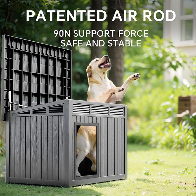 VIXZEN Dog House Indoor Outdoor,Waterproof Dog House for Small to Large Dogs,Doghouse with Air Vents and Elevated Floor,Openable at The Top,Easy to Assemble and Clean,Gray,42.87"×32.95"×31.61"