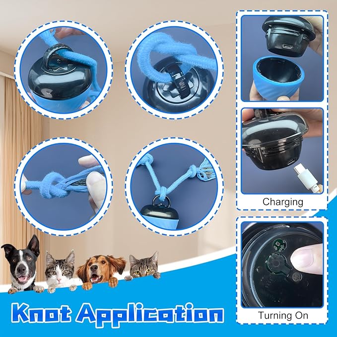 Interactive Dog Toys Ball, 2025 Smart Pet Puppy Ball with Ropes for Indoor Dogs, Path Electric Automatic Moving and Rolling Dogs Toy for Small Medium Large Dogs Daily Training (Bule)