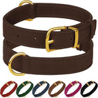 Leather Dog Collar - Heavy Duty Adjustable Soft Padded Pet Collars for Small Medium Large Dogs Breed - Black Green Brown Pink Red Blue (Brown, XL, 19"-24" Neck Fit)