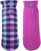 The Worthy Dog Fargo Fleece Plaid Dog Jacket, Adjustable Reversible with Harness Hole, Wind-Resistant, Winter Outdoor Clothes for Pets, Purple - 12''