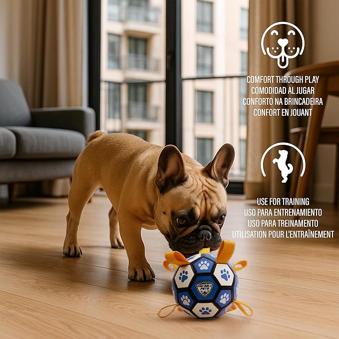 ProBall Pets Interactive Dog Soccer Ball with Grab Tabs - Floats on Water, Fetch & Training Toy for Small Medium Dogs, Herding Breeds - Waterproof Non-Toxic - 6" Blue White