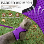 PUPTECK Soft Mesh Cat Vest Harness and Leash Set Puppy Padded Pet Harnesses Escape Proof for Cats Small Dogs, Purple Large