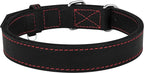 Riparo Dog Collar - Genuine Leather Dog Collars - Heavy Duty Dog Collars for Medium Large and Extra Large Dog Breeds (M: 1” Wide for 14” - 18” Neck, Black/Red Thread)
