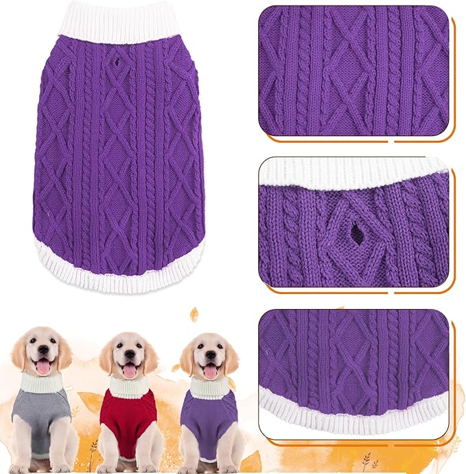 Small Dog Sweaters with Leash Hole Turtleneck Dog Sweaters Knitwear Boys Girls Warm Soft and High Stretch Pet Clothes for Fall Winter，Pet Shirts for Kitten Puppy Purple Medium