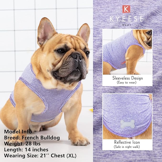 KYEESE 2 Pack Dog Shirts Quick Dry Soft Stretchy Sun Protection Dog T-Shirts with Reflective Label Tank Top Sleeveless Vest Pet Clothes for Small Medium Pet, Large, Purple+Pink