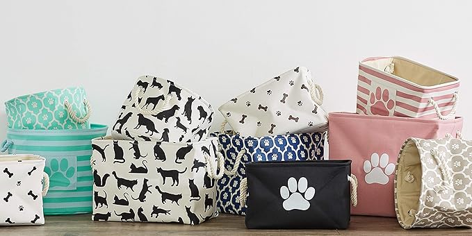 Bone Dry Pet Storage Collection Paw and Bone Print, Medium Round, 12x15x15, Rose