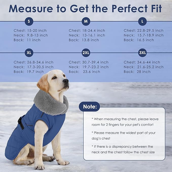 Dog Coat, Waterproof Dog Winter Jacket with Adjustable Buckle, Reflective Turtleneck Pet Snow Vest Warm Fleece Sweater for Small Medium Large Dogs - Blue, 2XL