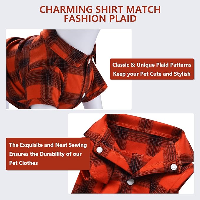 Koneseve Dog Shirt Plaid Dog Clothes for Small Dogs Boy Girl Cat Clothes Soft Puppy Outfit Adorable Pet T-Shirts Kitten Grid Costume Apparel Thanksgiving Christmas Clothing (Red#1; L/Large)