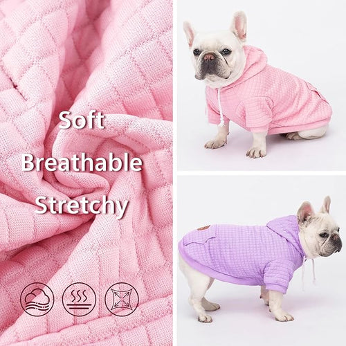 2 Pack Dog Hoodie Sweaters for Small Medium Dogs Warm Dog Clothes for Large Dogs Soft Waffle-Like Laminated Sweatshirt Bulldog (Pink+Purple, S (Back: 11.5",Chest: 15.5", Neck: 10"))