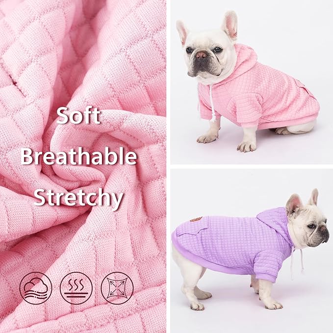 2 Pack Dog Hoodie Sweaters for Small Medium Dogs Warm Dog Clothes for Large Dogs Soft Waffle-Like Laminated Sweatshirt Bulldog (Pink+Purple, XL (Back: 23.5",Chest: 32.5", Neck: 21"))