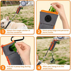 Dog Poop Bag Holder for Leash with 2 Waterproof Storage Pouches, Carabiner Clip, Zipper Soft Doggy Pouch for Pet Waste Bags, Dog Walking, Training, Travel (Grey)