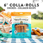 TRURANCH Collagen Rolls - 6" Collagen Rolls for Dogs - Long Lasting Healthy Joint Support - Rawhide Alternative - Skin & Coat Health - Made with Real Chicken, Value Pack, 15 Bags, 60 Count