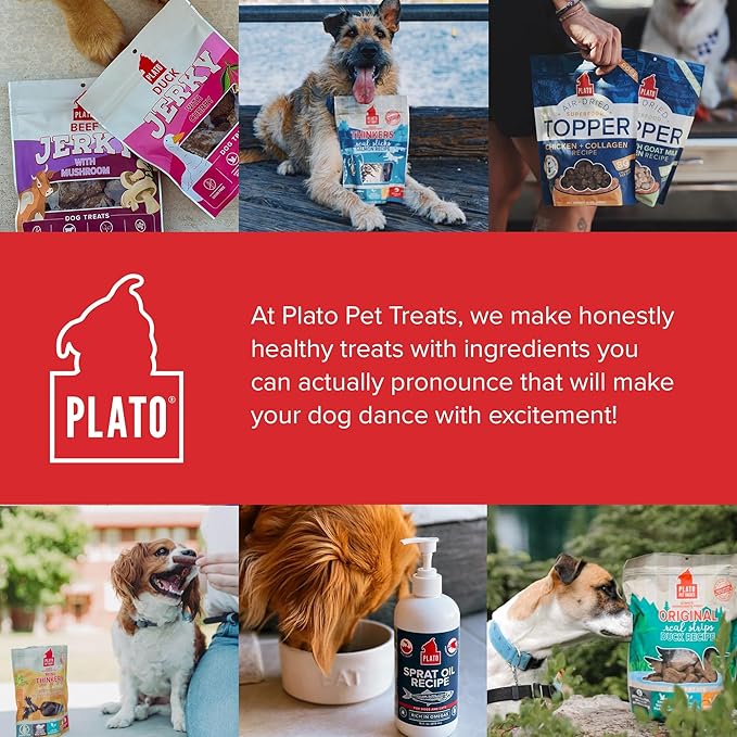 PLATO Pet Treats Dog Treats - Air-Dried Jerky - Delicious, Real Meat - Grain Free - Supports Healthy Digestion - Chicken with Goat Milk 7oz