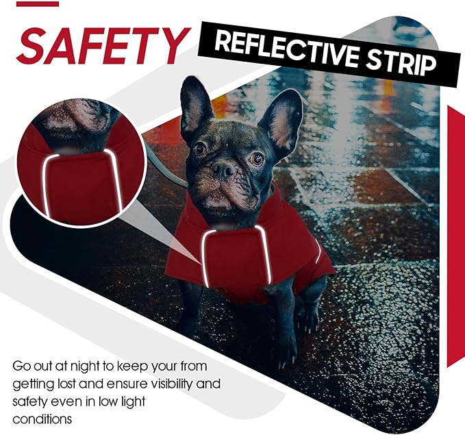 ROZKITCH Dog Raincoat Jacket, Waterproof Windproof Winter Coat with Fleece Liner and Leash Hole Reflective Strip for Large, Adjustable Poncho Vest for Outdoor Hiking Travel Red XL