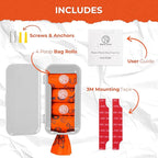 Dog Poop Bag Dispenser - Outdoor or Indoor Pet Waste Bag Dispenser Station - Stick-On or Screw-On Wall Mount - Poop Bags Storage Outdoor Container - Includes 4 Doggie Bag Rolls (Gray)